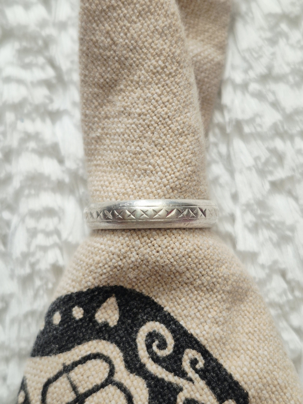 Antique Sterling Silver Engraved Band Ring